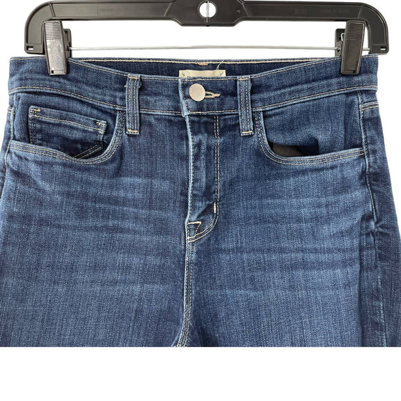 L'AGENCE DARK WASH FRAYED ANKLE DENIM JEANS - Picture 2 of 8